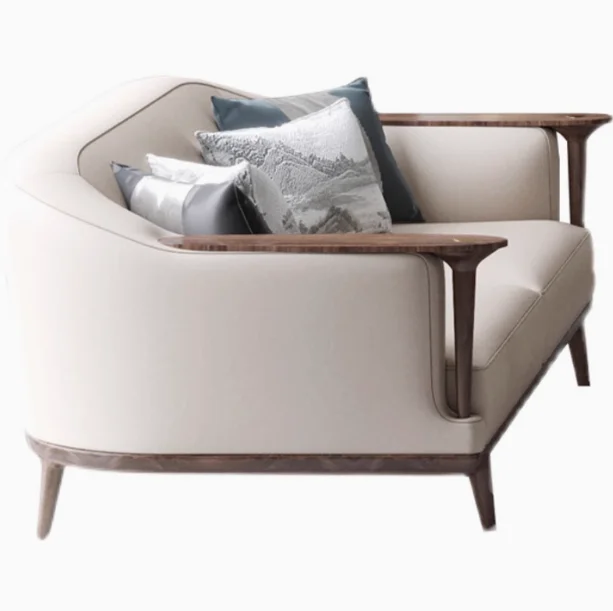 Quality Assurance Three-Person Arc Solid Wood Furniture Cowhide Modern Simple Couch Living Room Sofa
