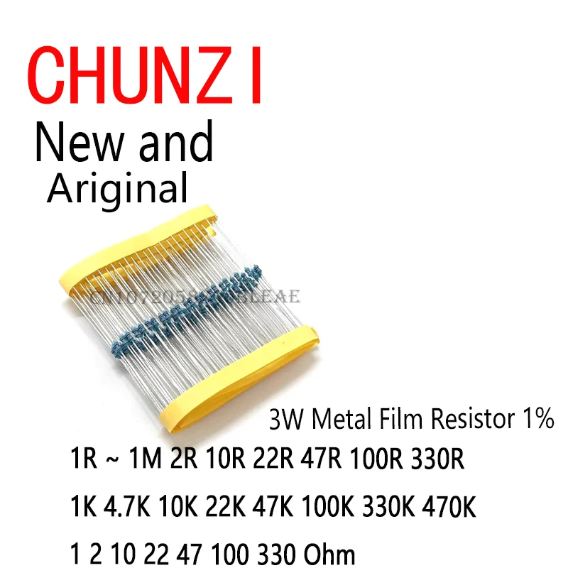 

10 шт. Металлопленочные резисторы 3W 1% 1R ~ 1M 1R 4.7R 10R 22R 33R 47R 1K 4.7K 10K 100K 1 4.7 10 22 33 47 4K7 Ом