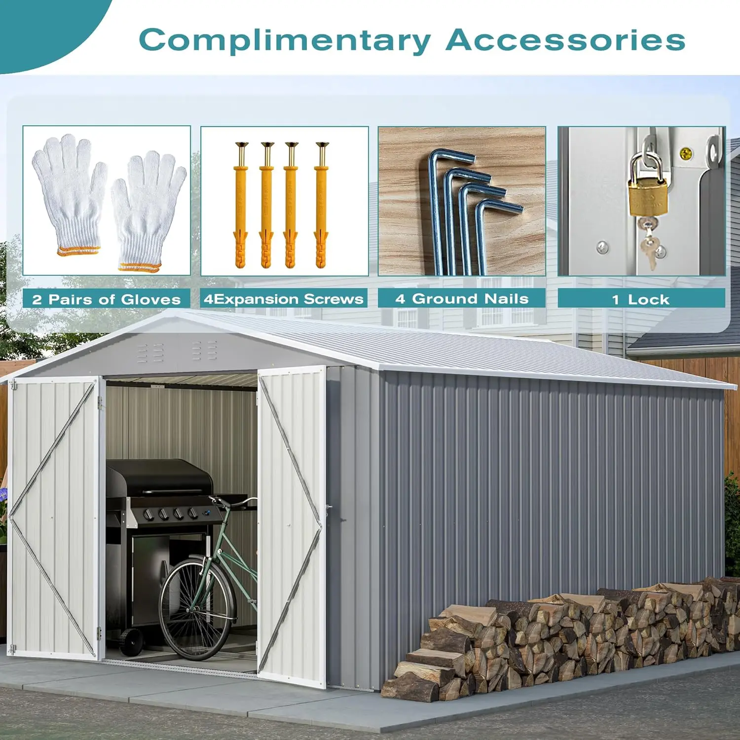 Metal Shed10x12 ft Outdoor Storage Shed Metal Steel Utility Tool Shed Storage House with Double Lockable Doors and Air Vent