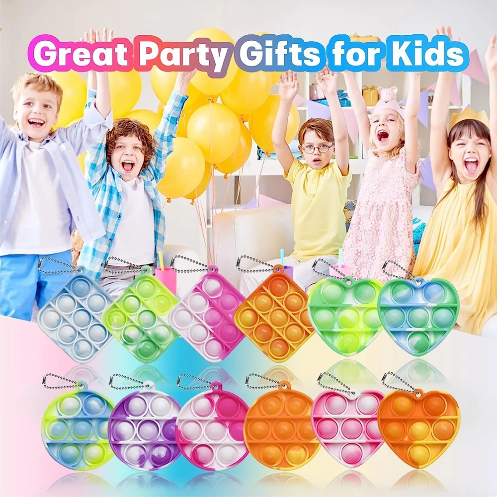 12PCS Fidget Sensory Toys Party Favors Bubble Bulk Pop Keychain 3Shape Stress Relief Fidget Classroom Prizes Toy Kids Boys Girls