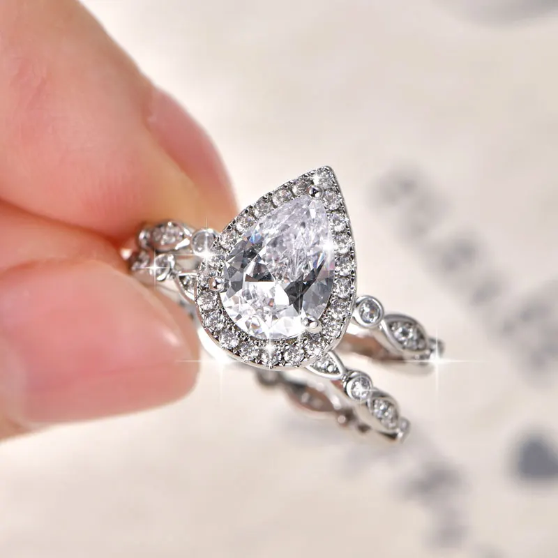 

Anziw New 7x10mm Pear Cut Cubic Zirconia Ring Waterdrop Shape Wedding Engagement Bridal Rings for Women Jewelry Valentine Gift