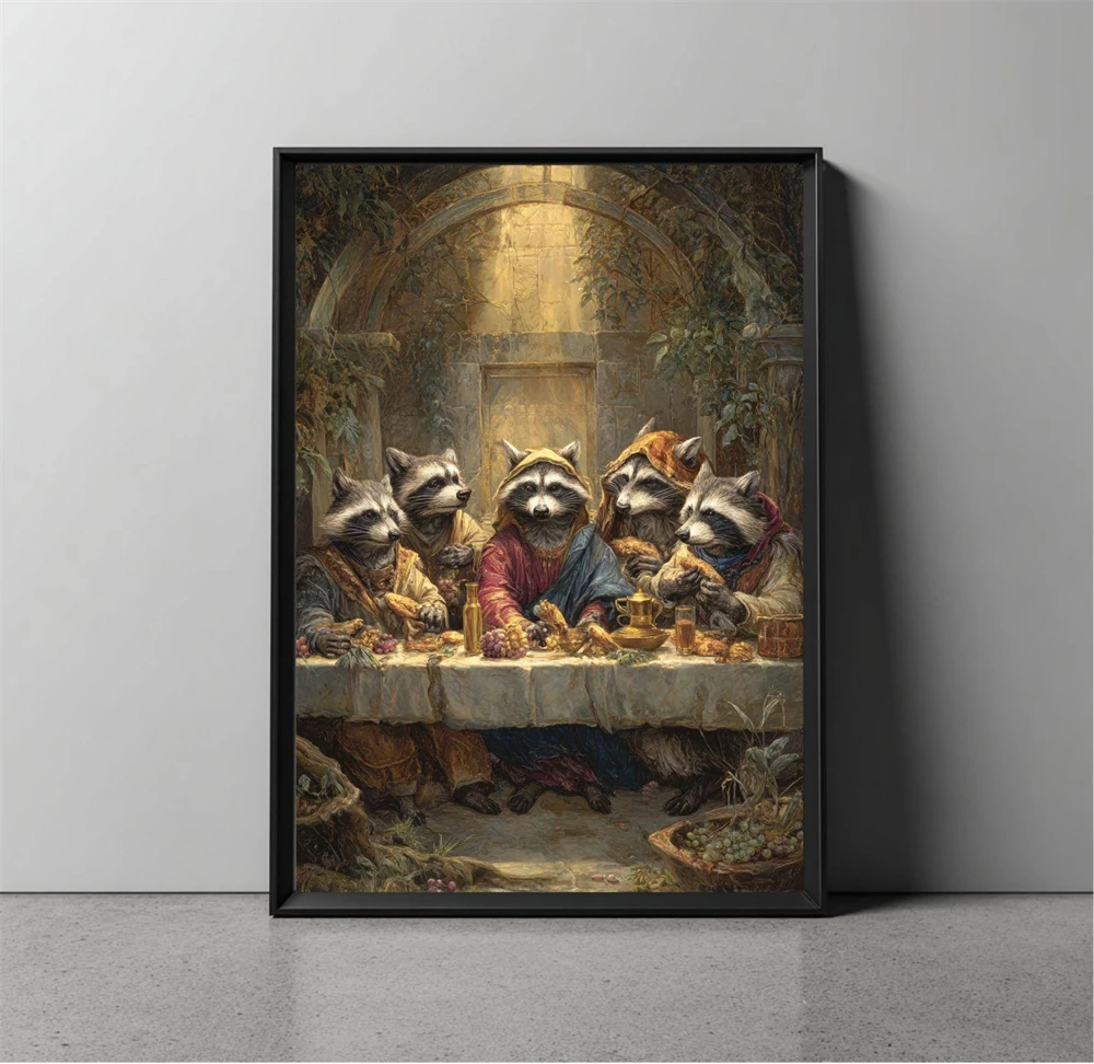 Labrador Last Supper Print Funny Dog Parody Art Poster Home Kitchen Room Wall Decor Bedroom Wall Decoration