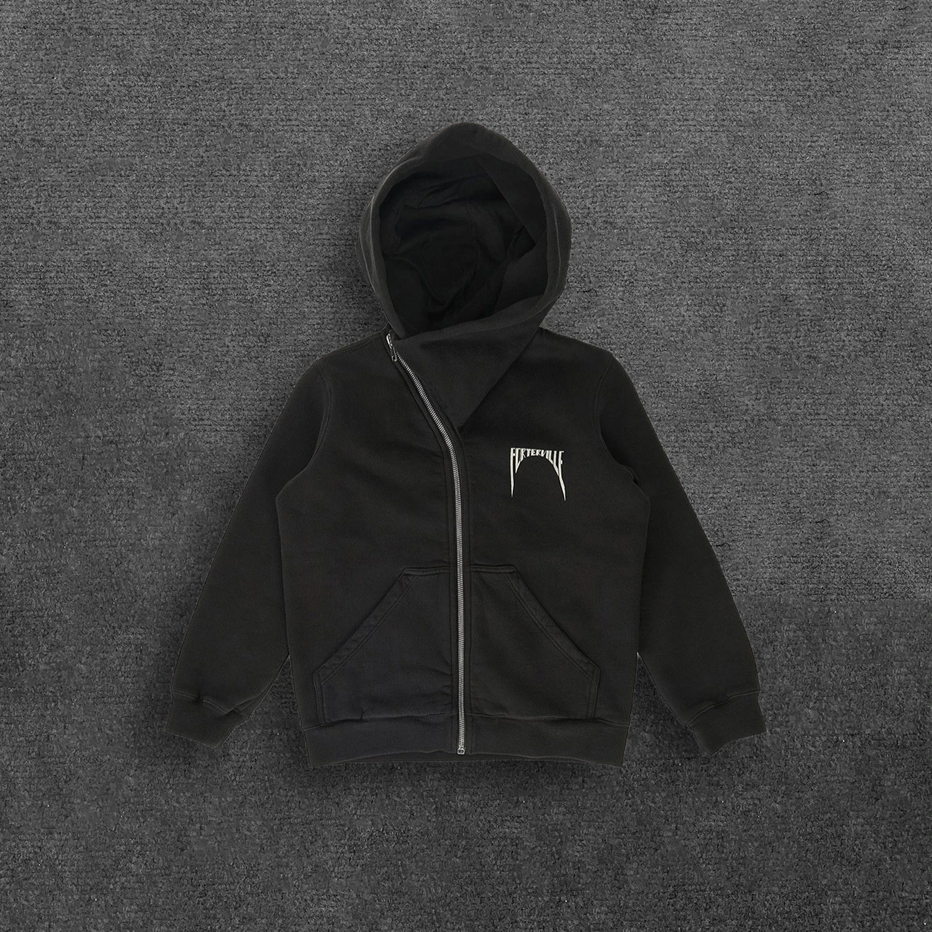 Autumn and winter new casual street irregular hooded design with diagonal zipper loose trendy hoodie