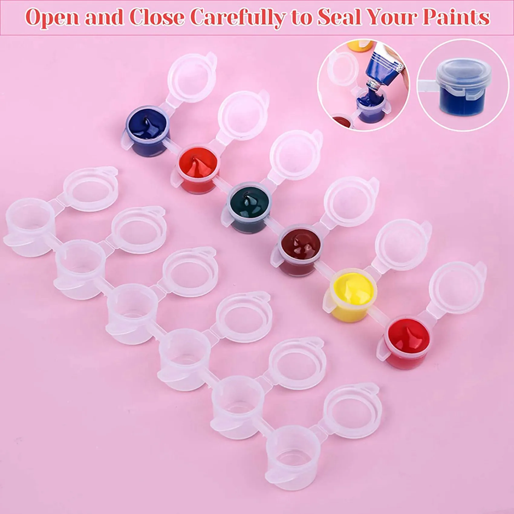A01K-480Pieces Empty Paint Pot, 40 Strips Acrylic Mini Paint Container Strips Storage With Lids For Arts And Crafts Paint 3Ml