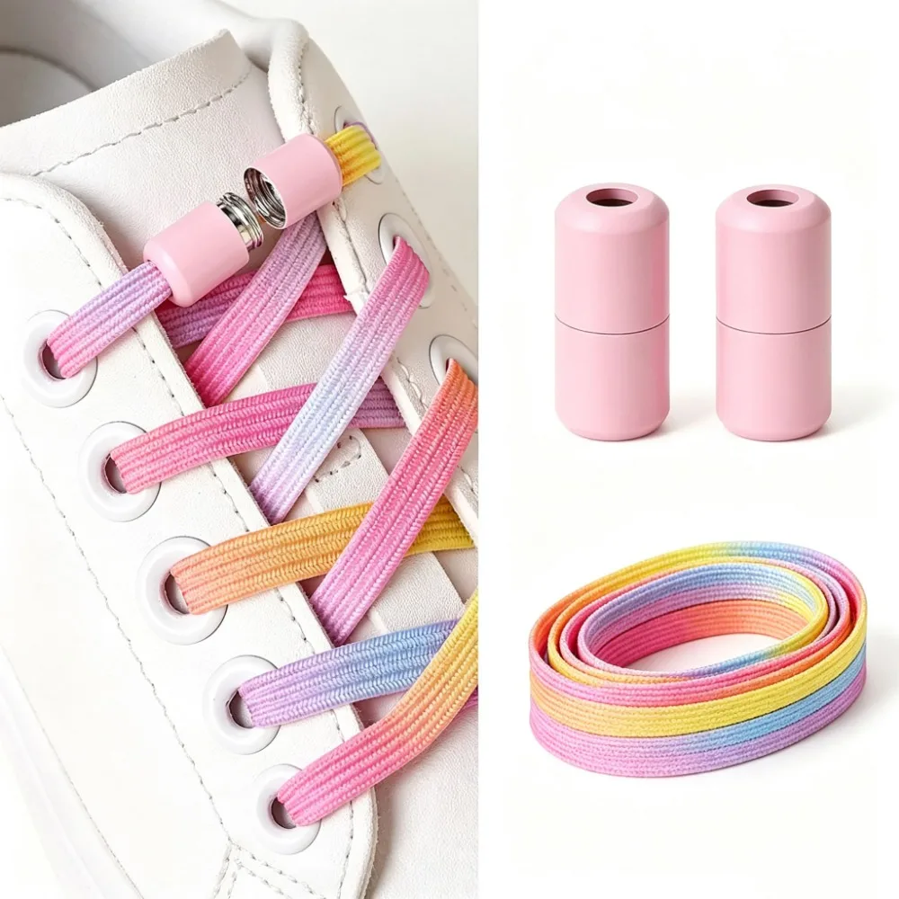 Colorful No Tie Elastic Shoelaces With Buckle Pearl Light Lazy Laces Widened Flat Laces for Kids Adults Sneakers