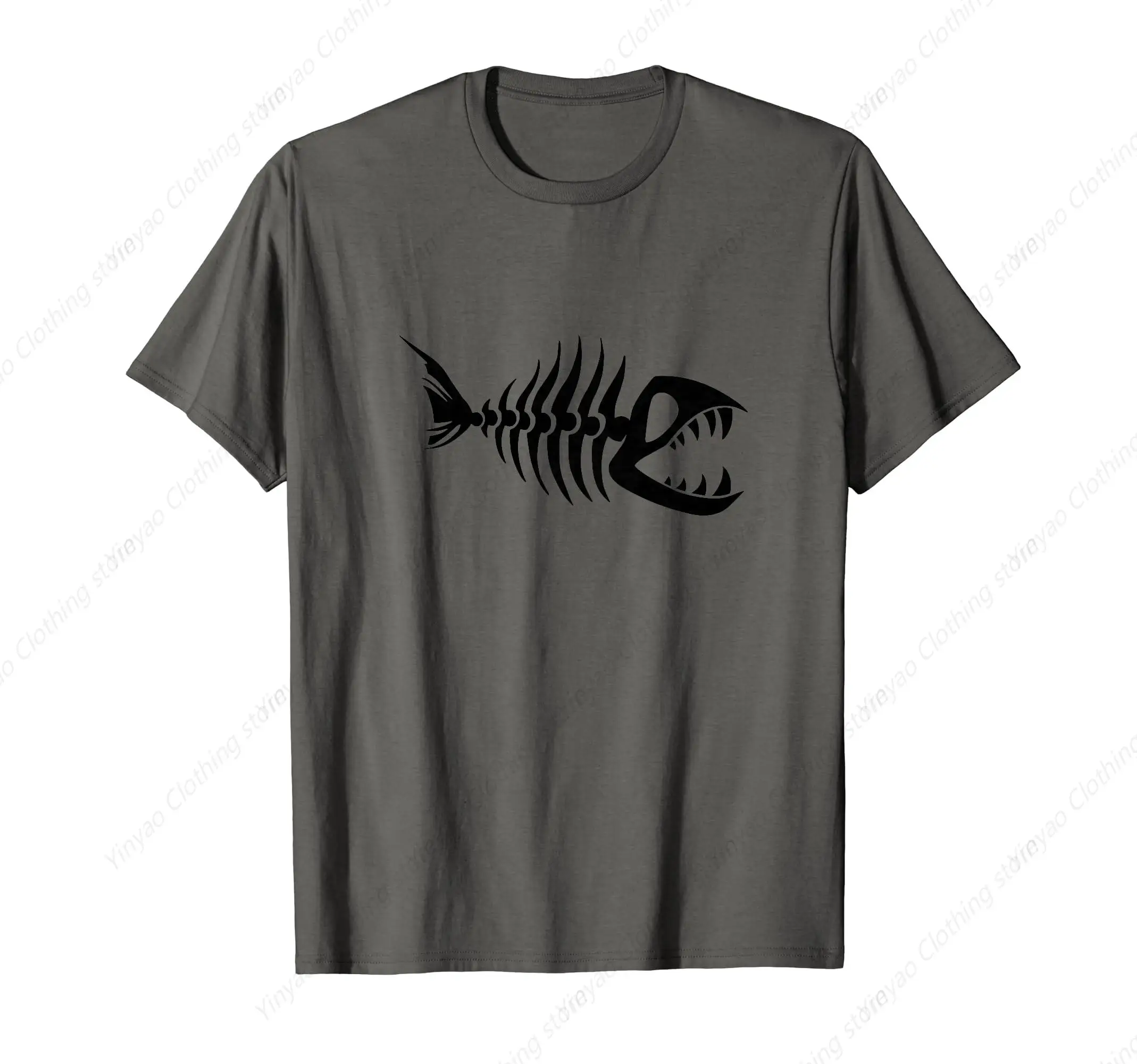 Fun Fish Bone Hip Hop Street T-shirt Fashion Personalized Short Sleeve Men's and Women's Cotton Casual T-shirts