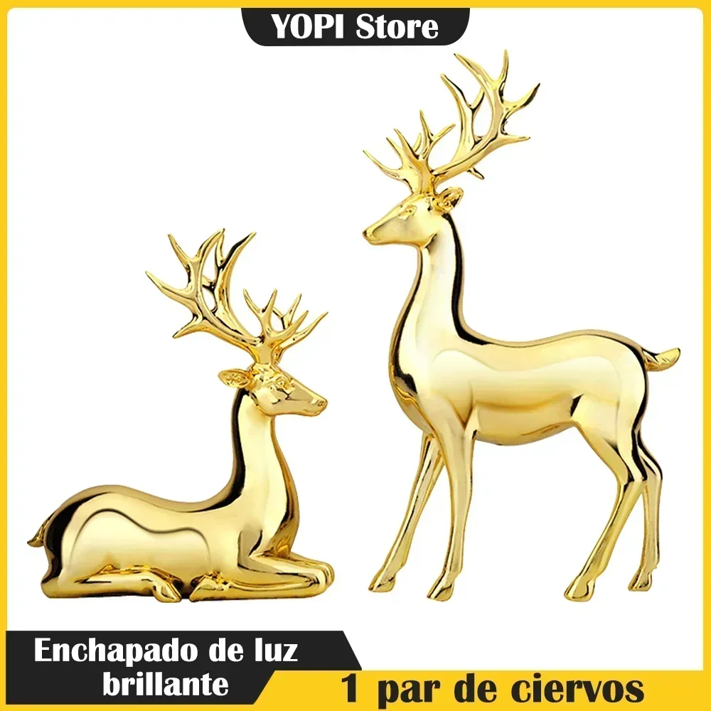 

1 Pair Set Gold Silver Deer Table Top Ornaments Luxury Glossy Deer Head Figurines Home Decoration Accessories Animal Statues