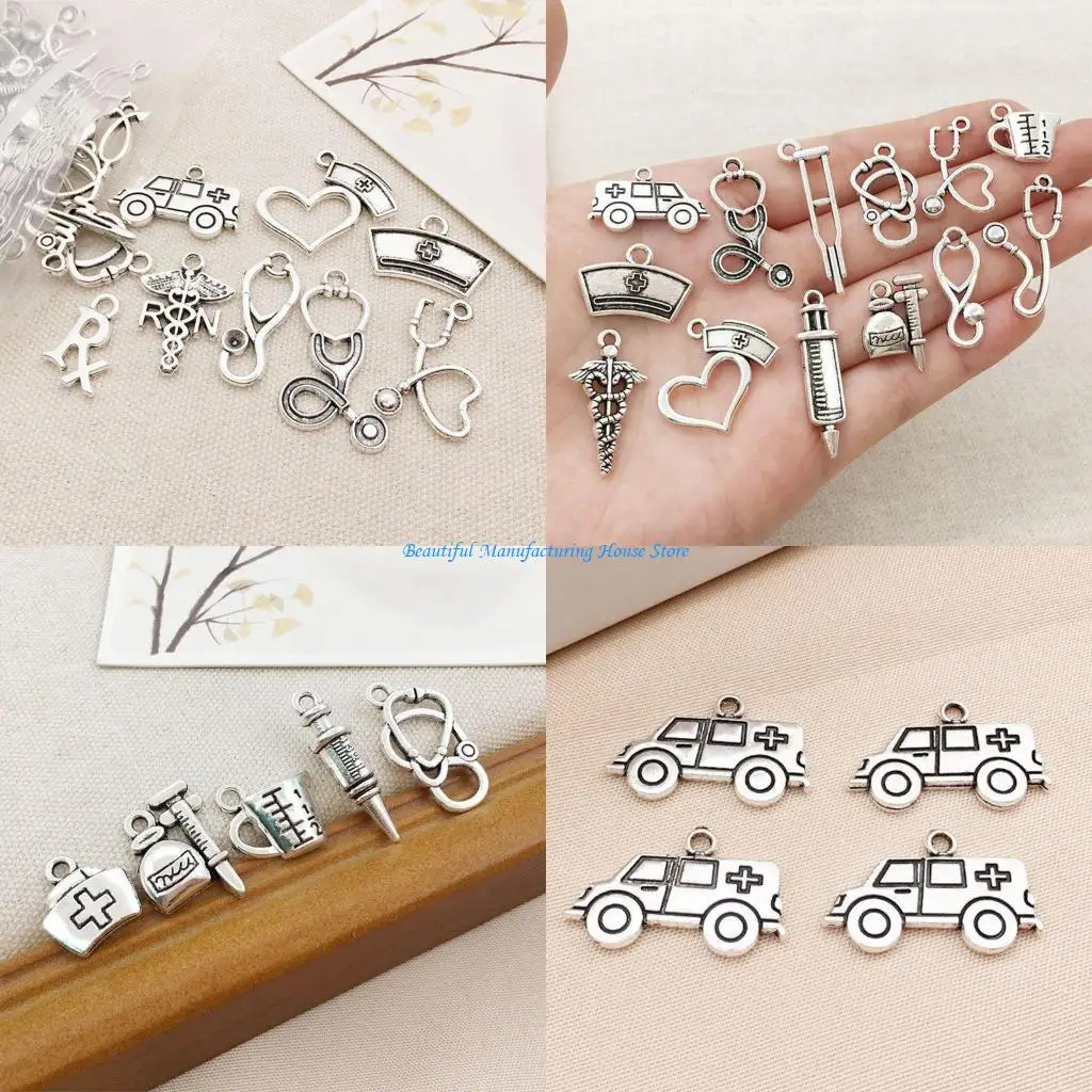 e56a-72-uds-mezcla-plata-antigua-doctor-enfermera-estetoscopio-jeringa-ambulancia-colgante-para-diy-collar