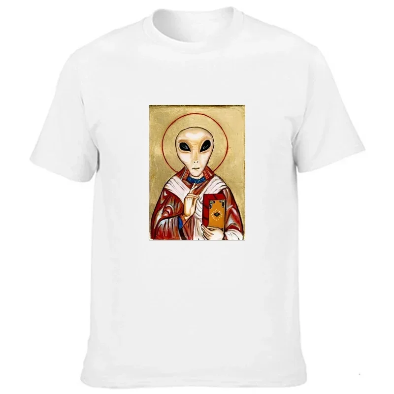 Ufo Alien Saint Believe Psychedelic T-shirt women men Summer Short-sleev Breathable Graphic tee Unisex Classic Casual camisetas