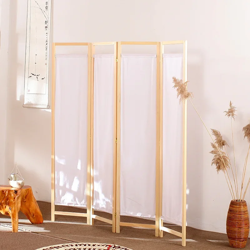 Simple modern fabric screen partition mobile folding screen entrance living room simple Japanese partition solid wood home