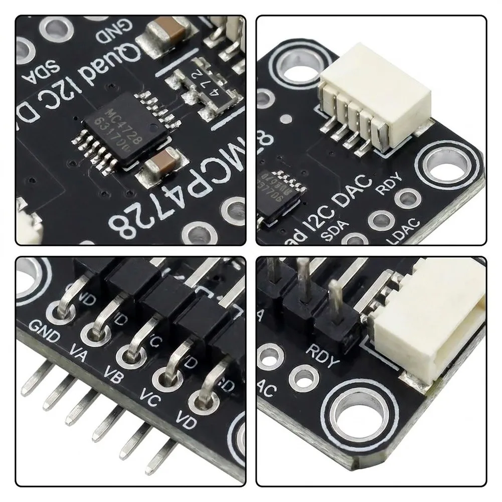 12-Bit For Quad Module Based on MCP4728 IC with Internal 2.048V Reference or External VDD Reference Selection Capability