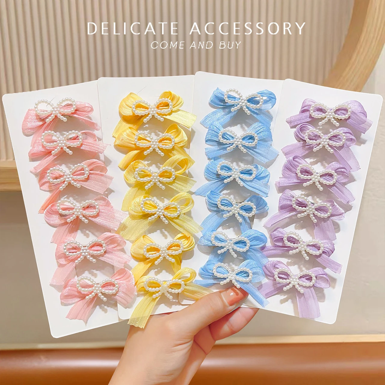 

Набор из 5 мини-заколок для волос с жемчужными бантиками, детские маленькие заколки-бантики с лентами, милые аксессуары для волос для девочек, детские украшения для головы