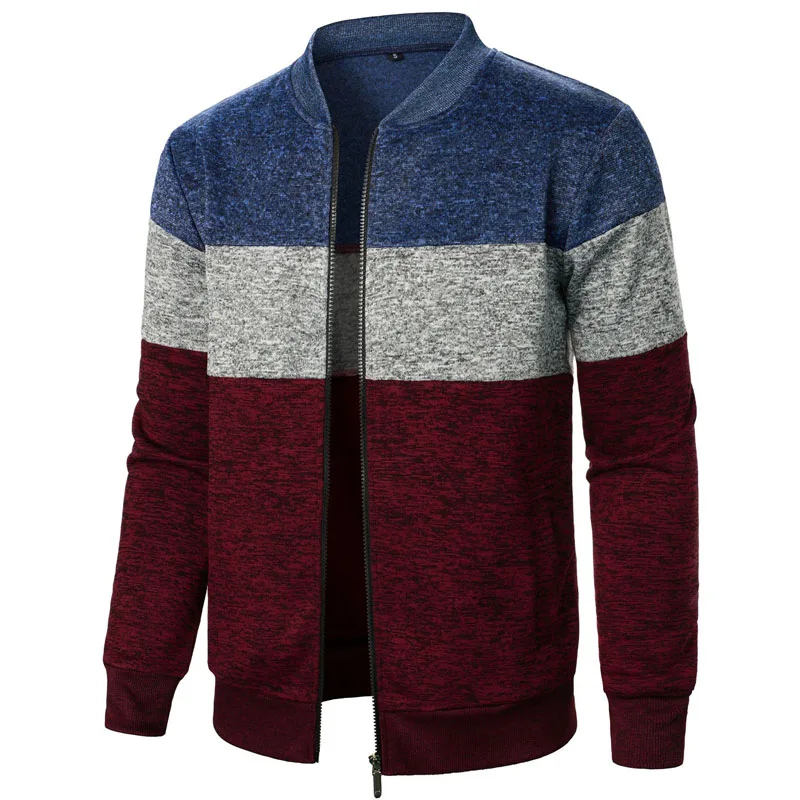 

Men's Sweatshirt Fashion Contrast Color Zip Up Sweatshirts Spring Autumn Casual Long Sleeve O-neck Cardigan Tracksuit Men S-3XL