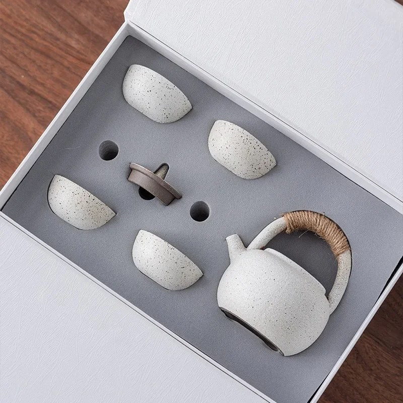 Mokbaekheon Aged Tea Kettle Luxurious Volcanic Stone Japanese-style Tea Set Ceramic Kung Fu Tea Cup Set Teapot Handle Teapot