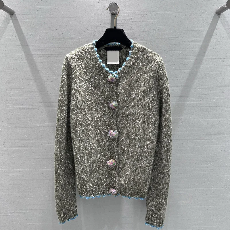 

Весенне-осенний модный зеленый повседневный шерстяной вязаный кардиган в стиле ретро для женщин, однобортный свитер с длинными рукавами