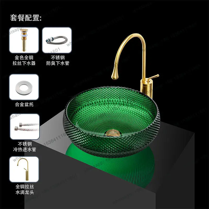 Light luxury round crystal glass wash basin die-casting art transparent stage basin wash hotel red and green