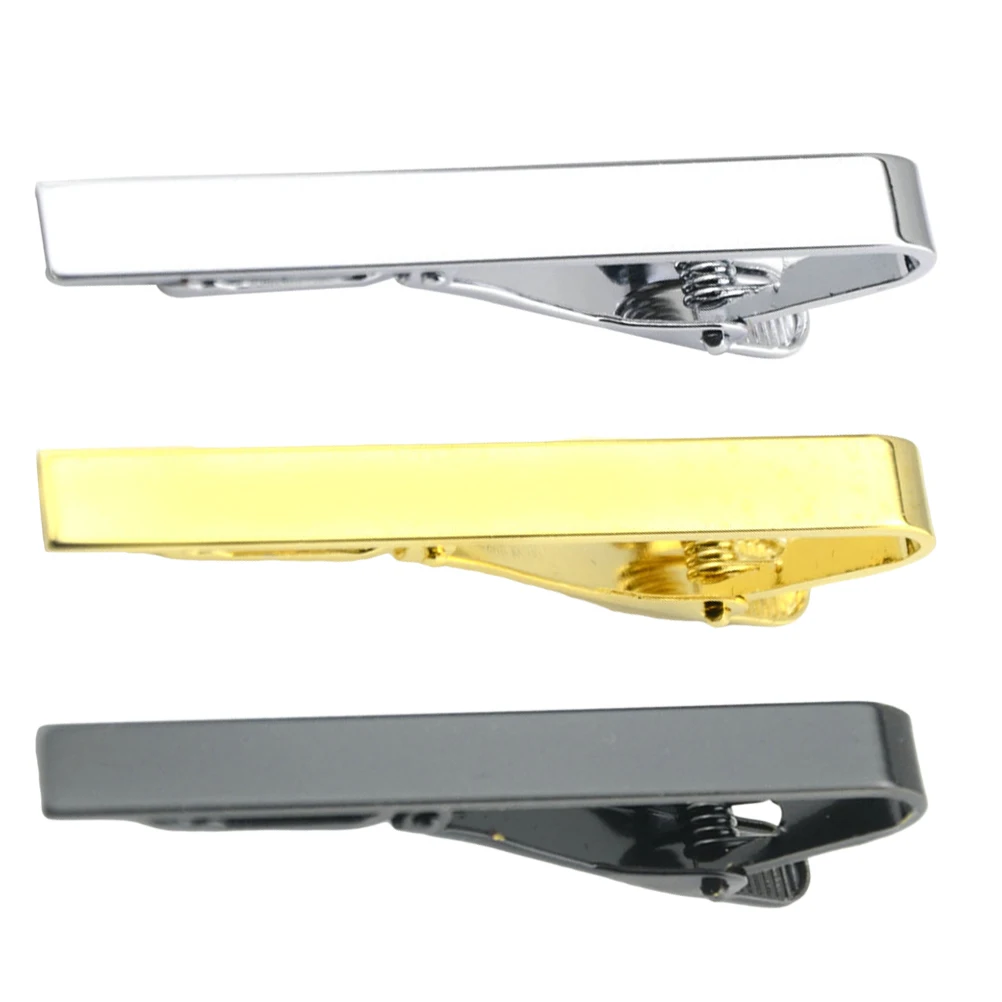 

3pcs Tie Clips Men Metal Necktie Clasp Smooth Glossy Spring Loaded Horizontal Slide Prevent Swing Secure Fit Durable Bar Clips