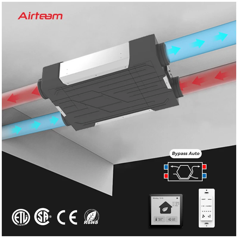 DC Motor High Efficiency  Heat Exchanger Residential House hold Air Recuperator HEPA Filter Ventilation System