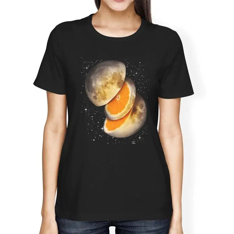 

1T T Shirt Womens Loose Fit Moon With Orange Inside Space
