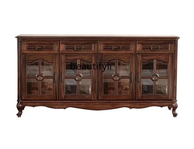 

ss25 All solid wood American side cabinet, black walnut side cabinet, retro restaurant home storage glass wine cabinet, simple