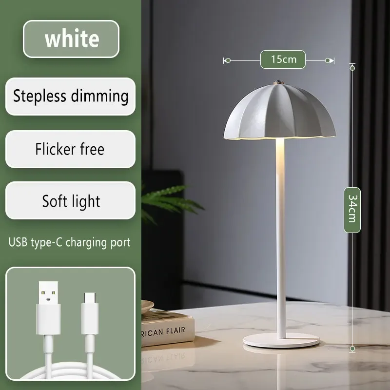 Bonita lámpara de mesa moderna, luz nocturna con forma de seta, lámpara de noche recargable, accesorio de iluminación de ambiente