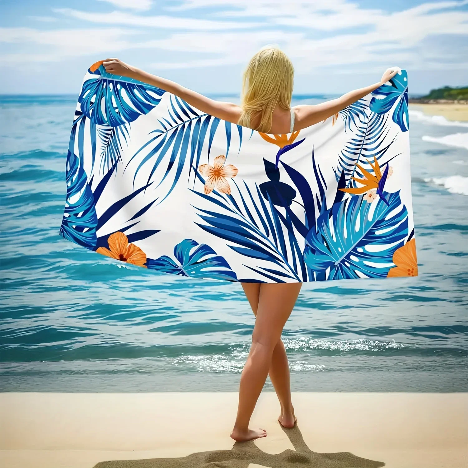 Green Leaf Pattern Super Large Super Absorbent Beach Towel Comfortable Quick-drying Swimming Towel Beach Pool Swimming Bathing