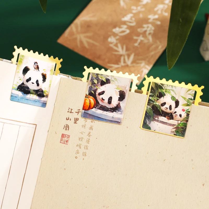 Cute Panda Bookmark Creative Stamp Metal Hollow Bookmark Stationery Chinese Style Souvenir Gift Box Travel Souvenir Gift 2024