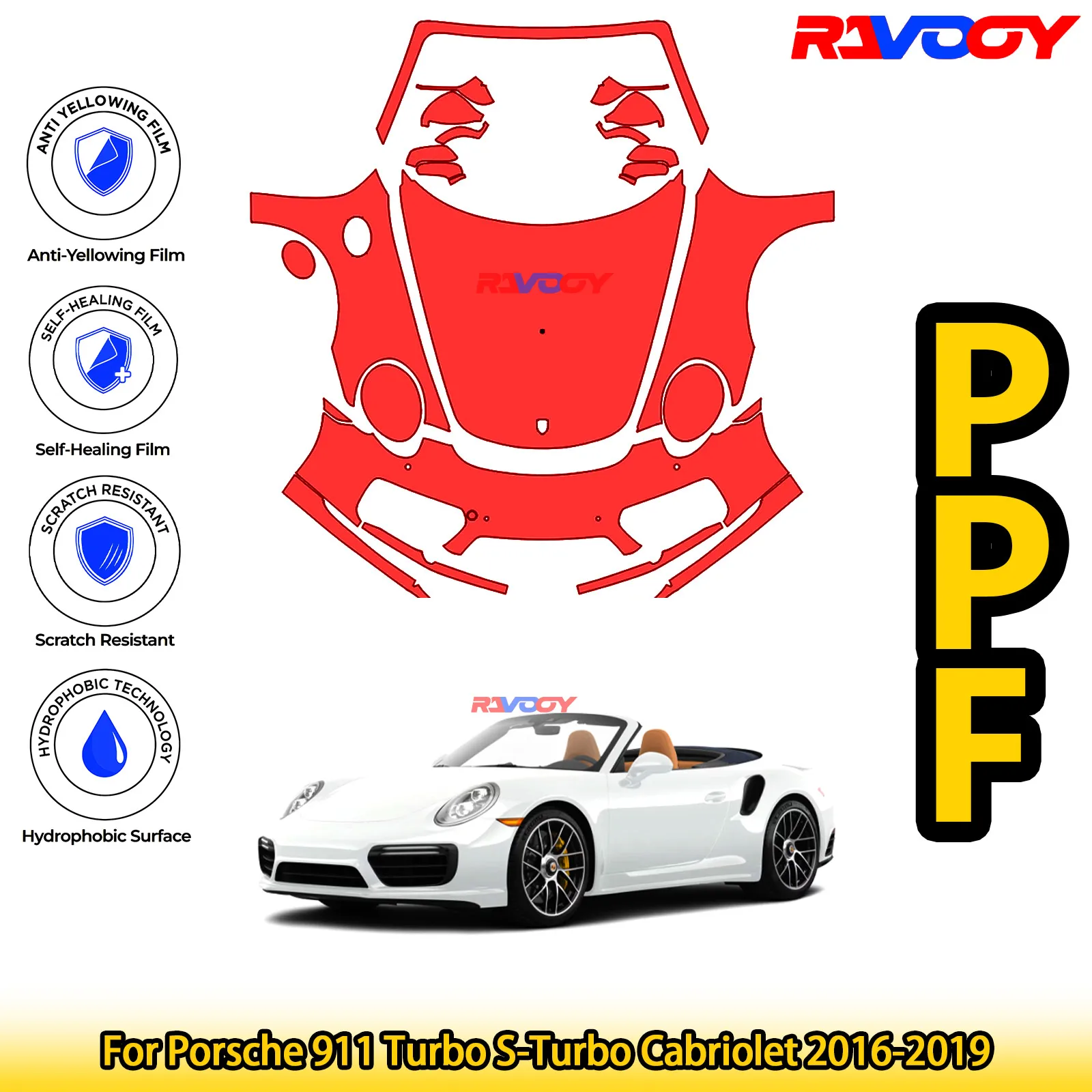 

For Porsche 911 Turbo S-Turbo Cabriolet 2016-2019 Glossy Matte Black Precut front PPF Kit Paint Protection Film