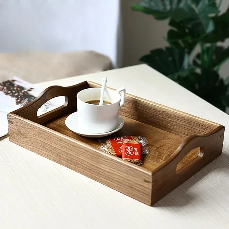 European Solid Wood Tea Tray, Large Dining Plate, Rectangular Wooden Tray, Artistic Home Decor Collection, Elegant Serving Dish