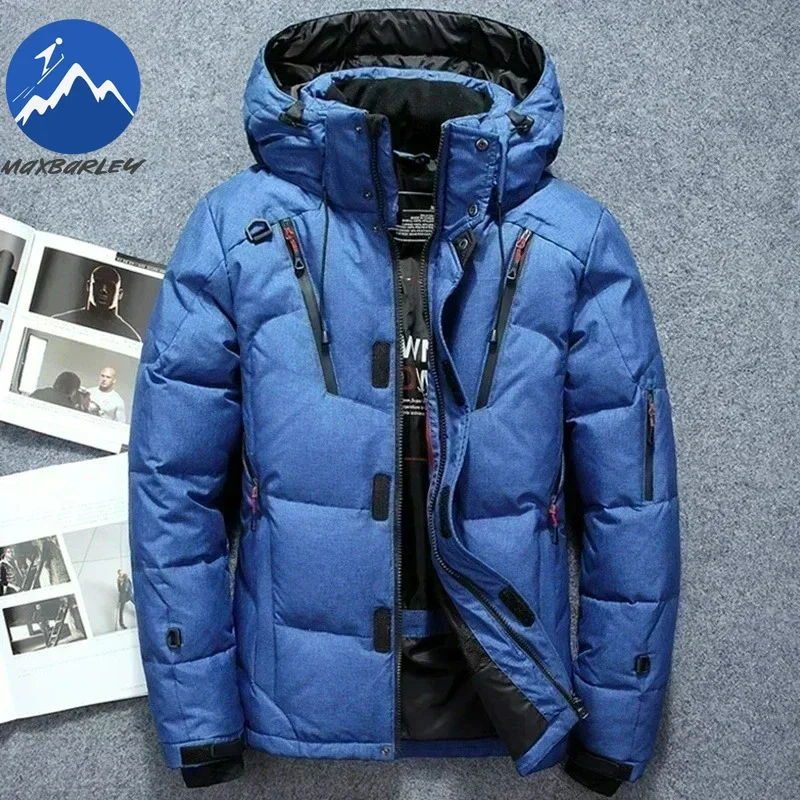 Winter Thickened Men Down Jacket Climbing Hunting Hooded Warm White Duck Down Coat Man Casual Lightweight Puffer Jacket Ski Snow