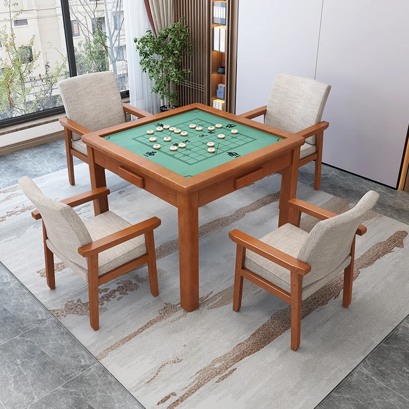 

Solid wood hand rubbing mahjong table and chair combination Elderly chess and card table Poker Chess table Egg special