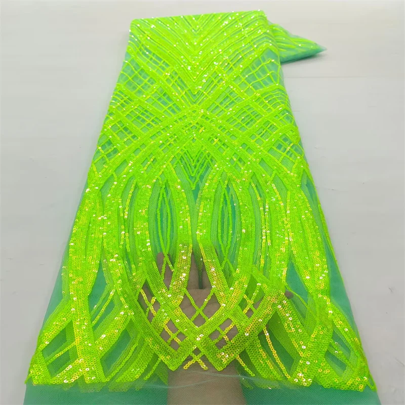 

Luxury Green African Handmade SequinsMesh Lace Fabric 2024 High quality French Nigerian Bride Sequins Net Fabrics For Wedding