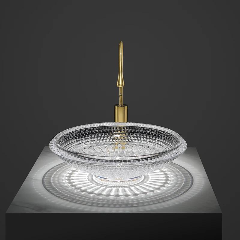 Light luxury high-end crystal glass washbasin art crystal transparent countertop washbasin  hotel