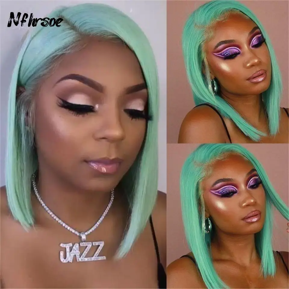 Mint Green Grey 613 Colored Wigs Brazilian Human Hair Lace Frontal Wig 60 Light Blonde 13x4 Lace Front Wigs Preplucked Bob Wig view 2