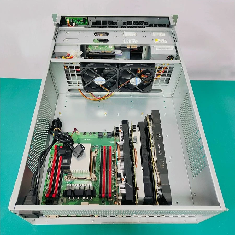 هيكل 4U مزود طاقة مزدوج 240/360 تبريد المياه USB3.0 ثنائي القناة Eatx اللوحة الأم بطاقة رسومات متعددة GPU خادم AI Atx PC