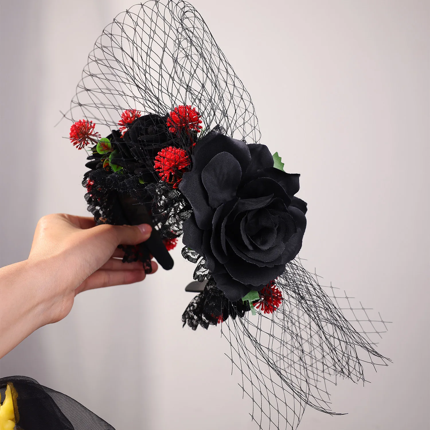 Ténèbres bandeaux Halloween fête performance coiffure dentelle Rose fleur bandeaux fille sorcière Cosplay cheveux cerceaux Goth Hairwear