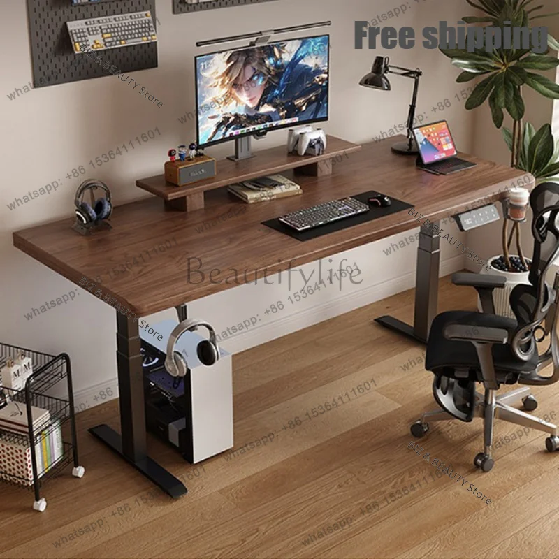 FG Solid North American Black Walnut Electric Standing Desk Height Adjustable Sit Stand Desk Mobile Home Office Workstation JT40