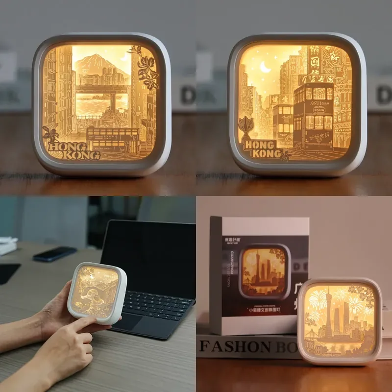 Decorative Paper Carving Sculpture Desk Lamp Touch Sensitive USB Charging LED Night Light for Home Decor Gifts
