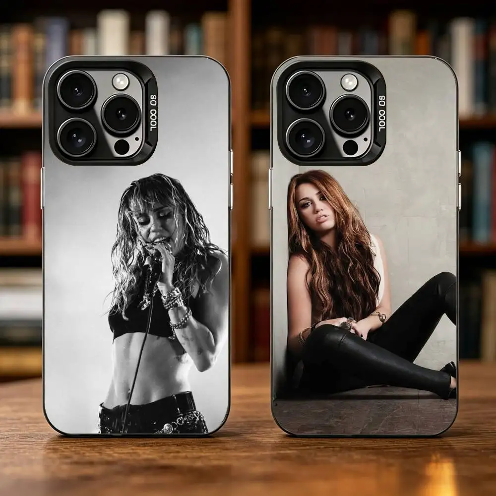 

Famous Singer M-Miley C-Cyrus Phone Case For iPhone 17,16,15,14,13,12,11 Plus,Pro Max,XS,Colored Silver Plated Inside Cover