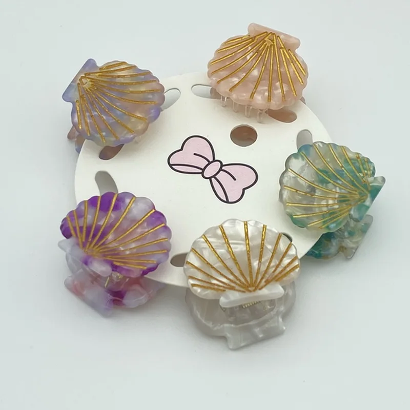 5 teile/satz kleine acetat haarspange klaue für mädchen blume haarnadel kinder bär herz haarspange frauen muschel haar krab zubehör – Detail 4