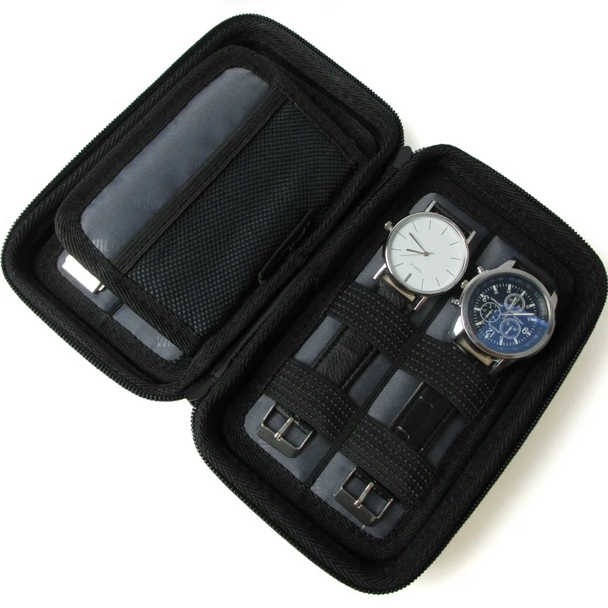 Eva Hard Shell 4-Slot Watch Case Portable Strap Data Cable Bag Waterproof Travel Watch Storage Zipper Box