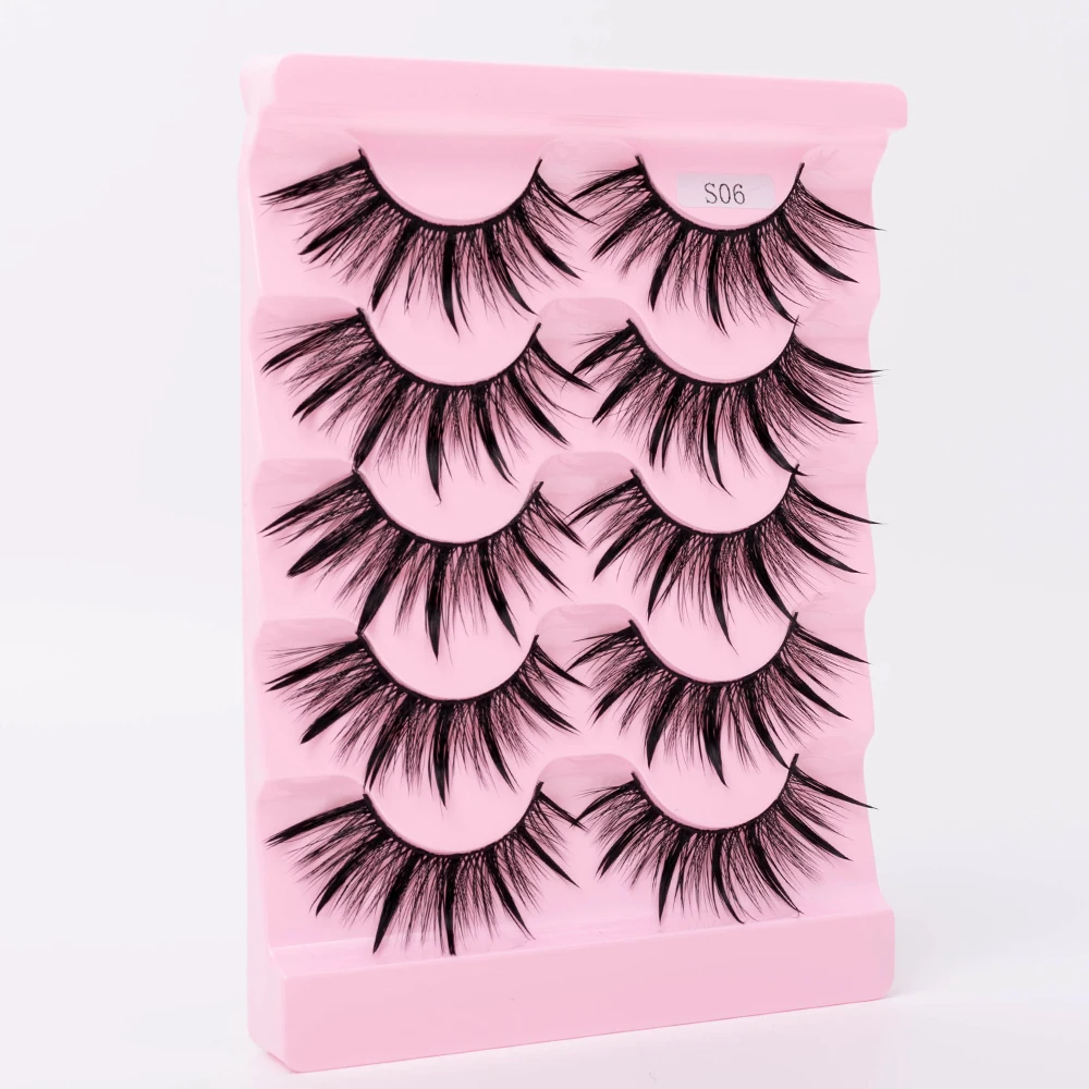 Neue 5/10 Paar Natürliche Wet False Eyelashes für den täglichen Gebrauch, scharfe, dicke, künstliche, gekreuzte Make-up-Wimpern – Detail 27