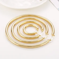 4x20/30/40/50/60/70mm Statement Stainless Steel Hoop Earrings Geometric Jewelry for Women Trendy Metal Earrings Accessories