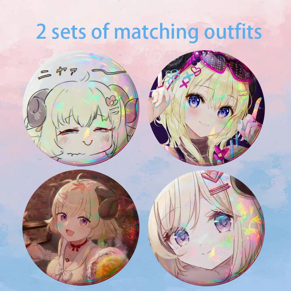Hololive Tsunomaki Watame 2 piece set Badges On Backpack Jacket Cartoon Round Brooches Acrylic Button Pins Collection Gifts
