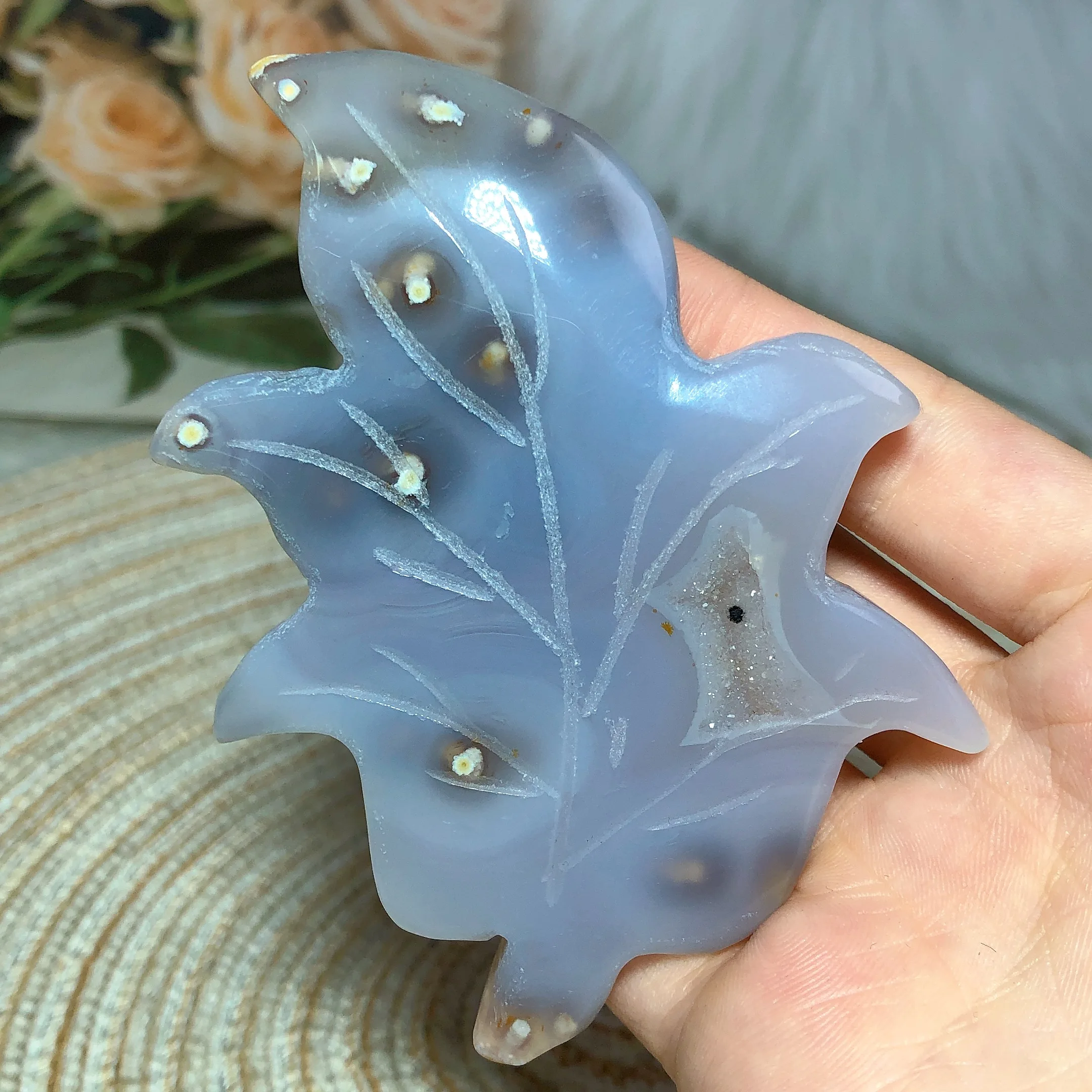 

Natural Crystals Druzy Agate Leaf Geode Healing Reiki Stone High Quality Room Decor Home Decoration Wholesale Mineral Ornament