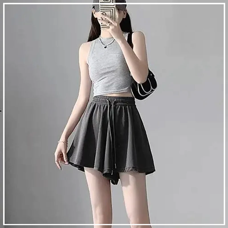 

2024 Summer Youthful Vitality Casual Loose Plus Oversize Minimalist Solid Color High Waisted Drawstring Ballet Style Skirt Pants