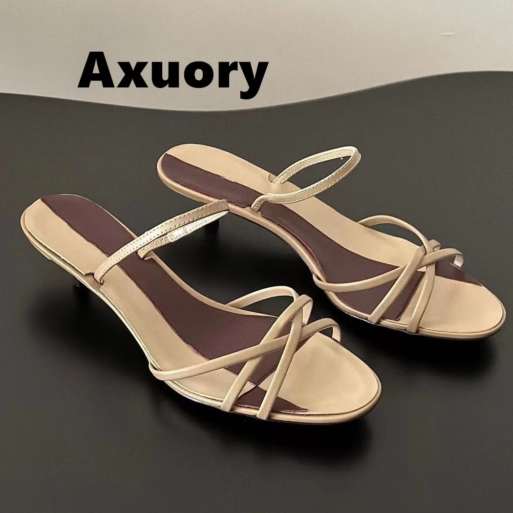 

2024 Women's New sandals Summer Cowhide material Mixed Color High Quality Buckle Strap Kitten Heels Sandalias