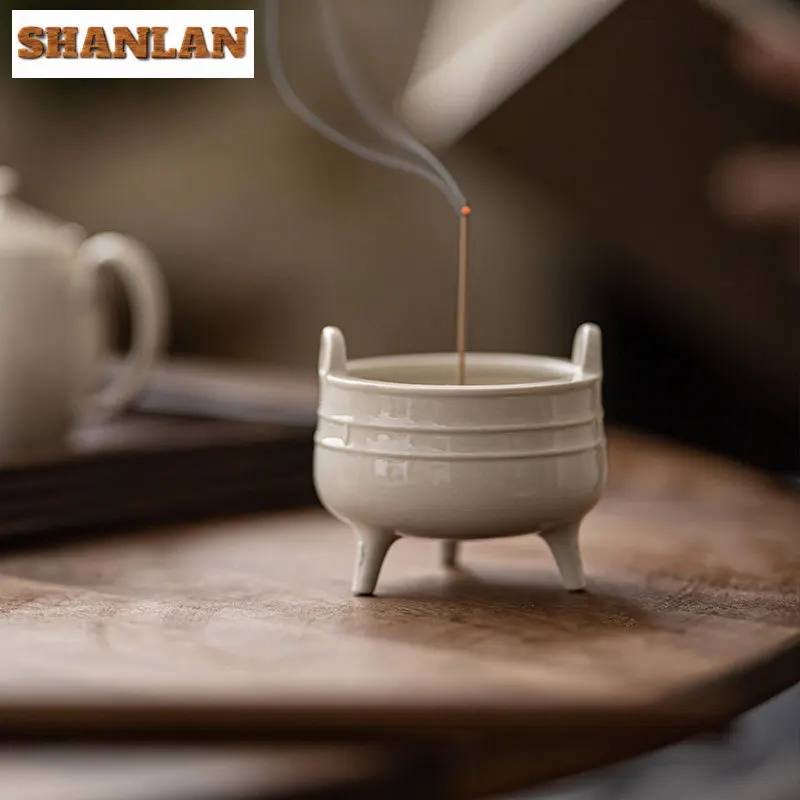 Retro Grass Wood Gray Tripod Incense Holder Japanese Three Legged Incense Waterfall Scented Aromatic Candles Tea Item Decoration
