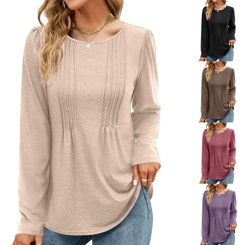 Autumn And Winter New Collection Round Neck Long Sleeve T-shirt Cross Border Women's Top Fall Casual Loose Tees 2025 Tshirt