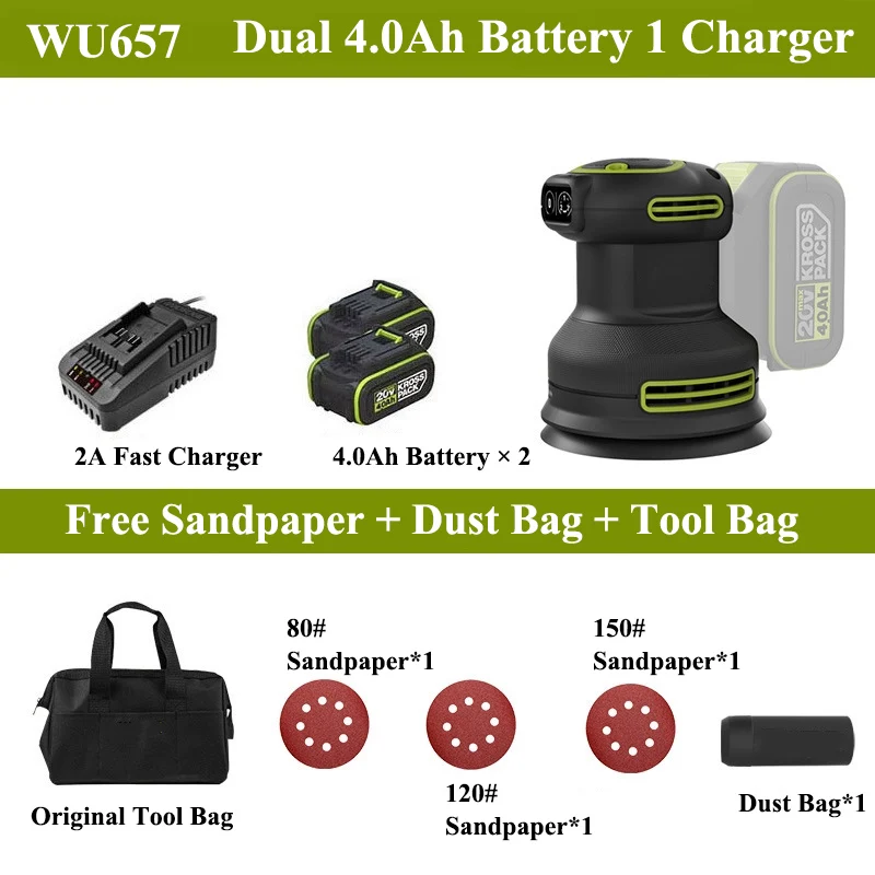 Cordless Random Orbital Sander Kit WU657 20V Multifunctional Sander for Wood Metal Polishing